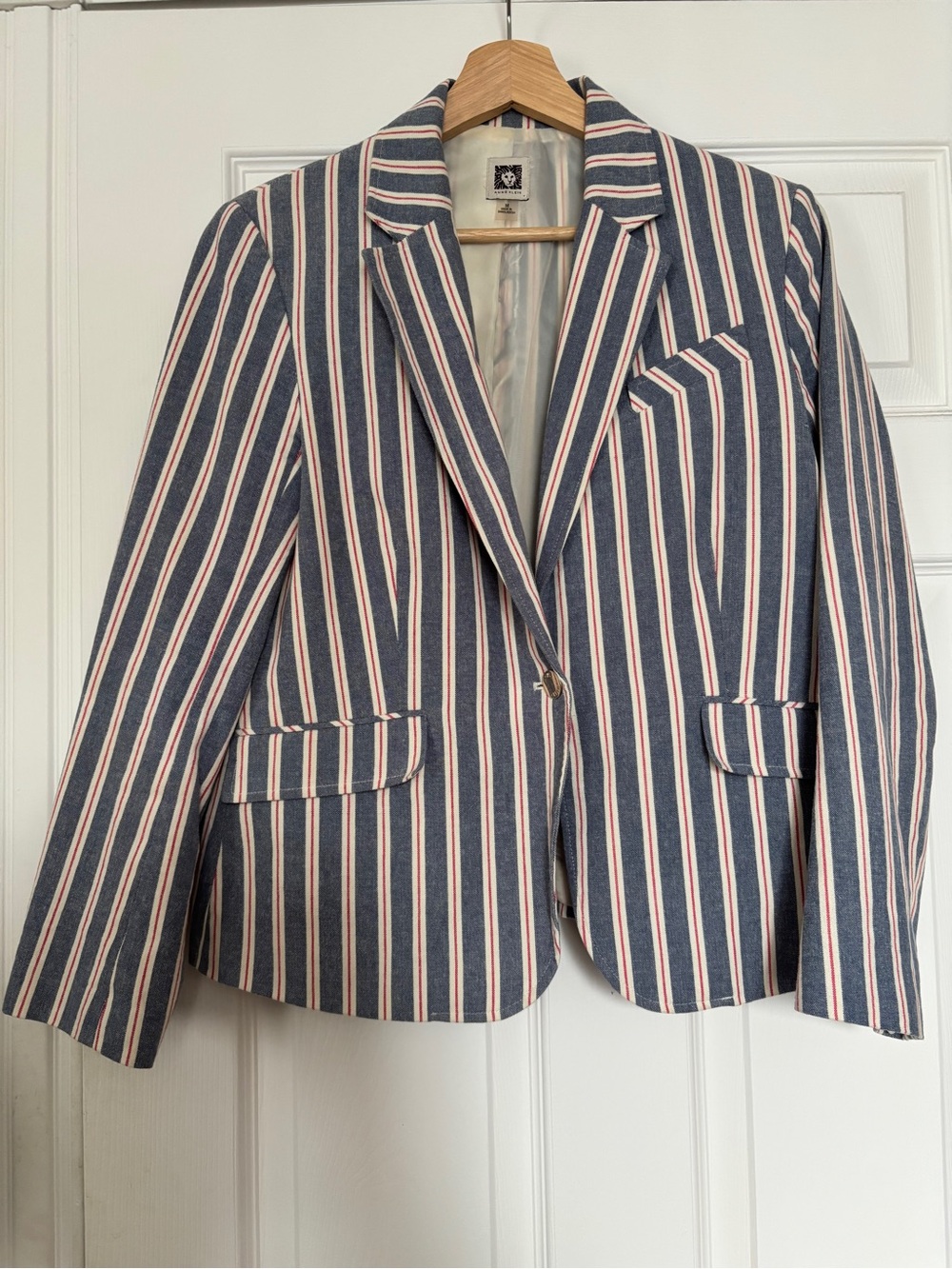 Anne Klein Blue, White & Red Striped Button Blazer
